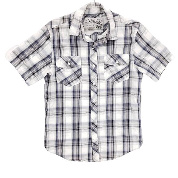 Chalc Shirt Mens Small Gray Plaid Short Sleeve Casual Outdoor Workwear Button Up - Picture 1 of 8